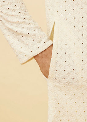 Soft White Floral Sequin Embroidered Kurta Set image number 3